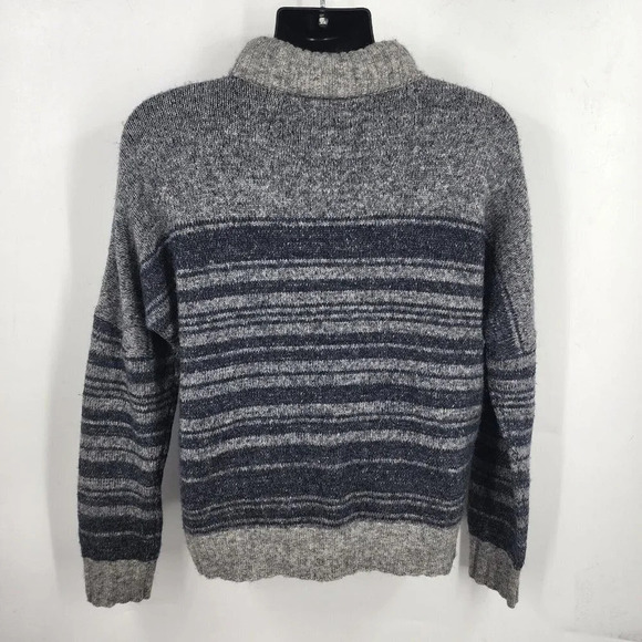 DENHAM Men's Merino Wool Alpaca Mock Neck Striped Sweater Gray‎ Blue EU Size M - Picture 2 of 10